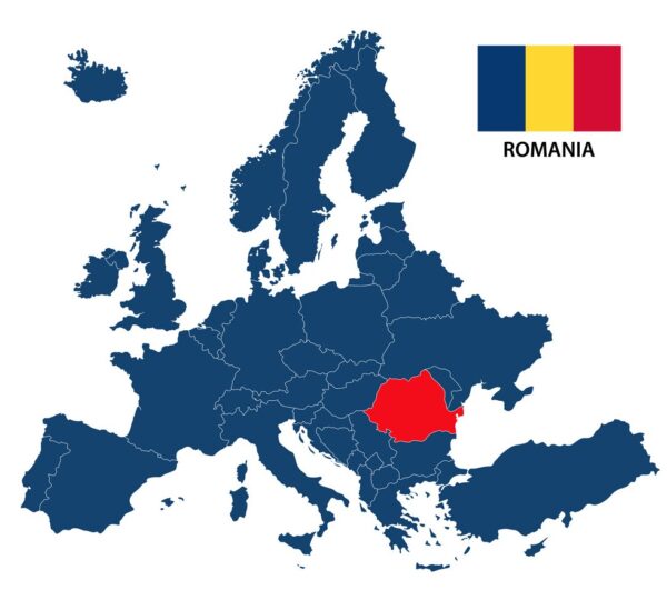 Map Of Europe With Highlighted Romania Vector 18695417 600x540 
