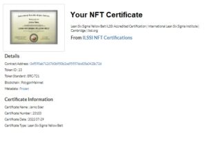 NFT Certificate ILSSI Certifications Cambridge stored on Polygon Blockchain